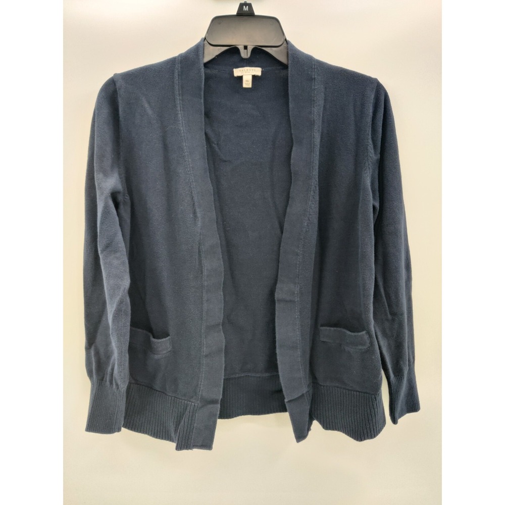 Talbots Petites Navy Blue 100% Cotton Open Front Cardigan Sweater Pockets MP